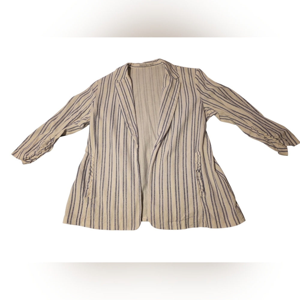 Potter's Pot Linen Cream and Navy Striped Open Blazer